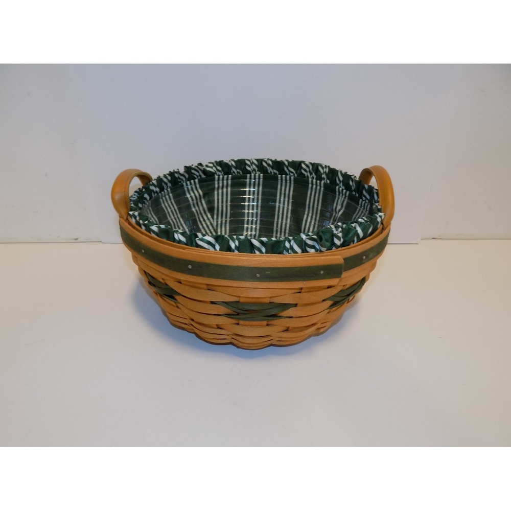 Popcorn Basket w/ Liner & Protector 1999 Christmas Holiday Longaberger GREEN - Picture 4 of 16